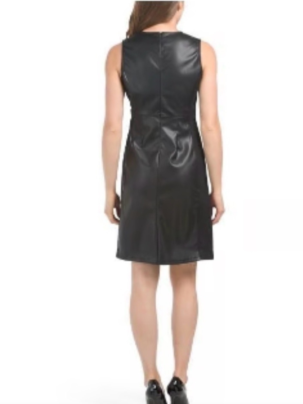 Ellen Tracy Black Faux Leather Sleeveless Zip-Front Sheath Dress - Picture 2 of 6